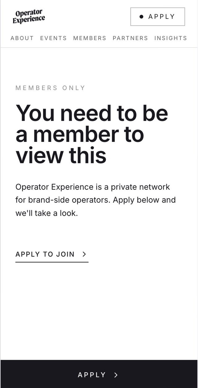 Members-only gate screen on mobile