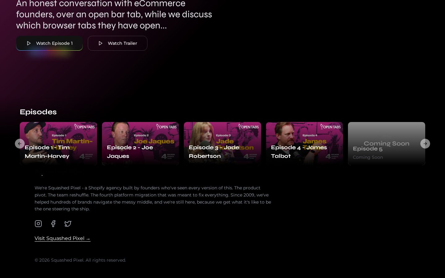 Open Tabs episode library grid