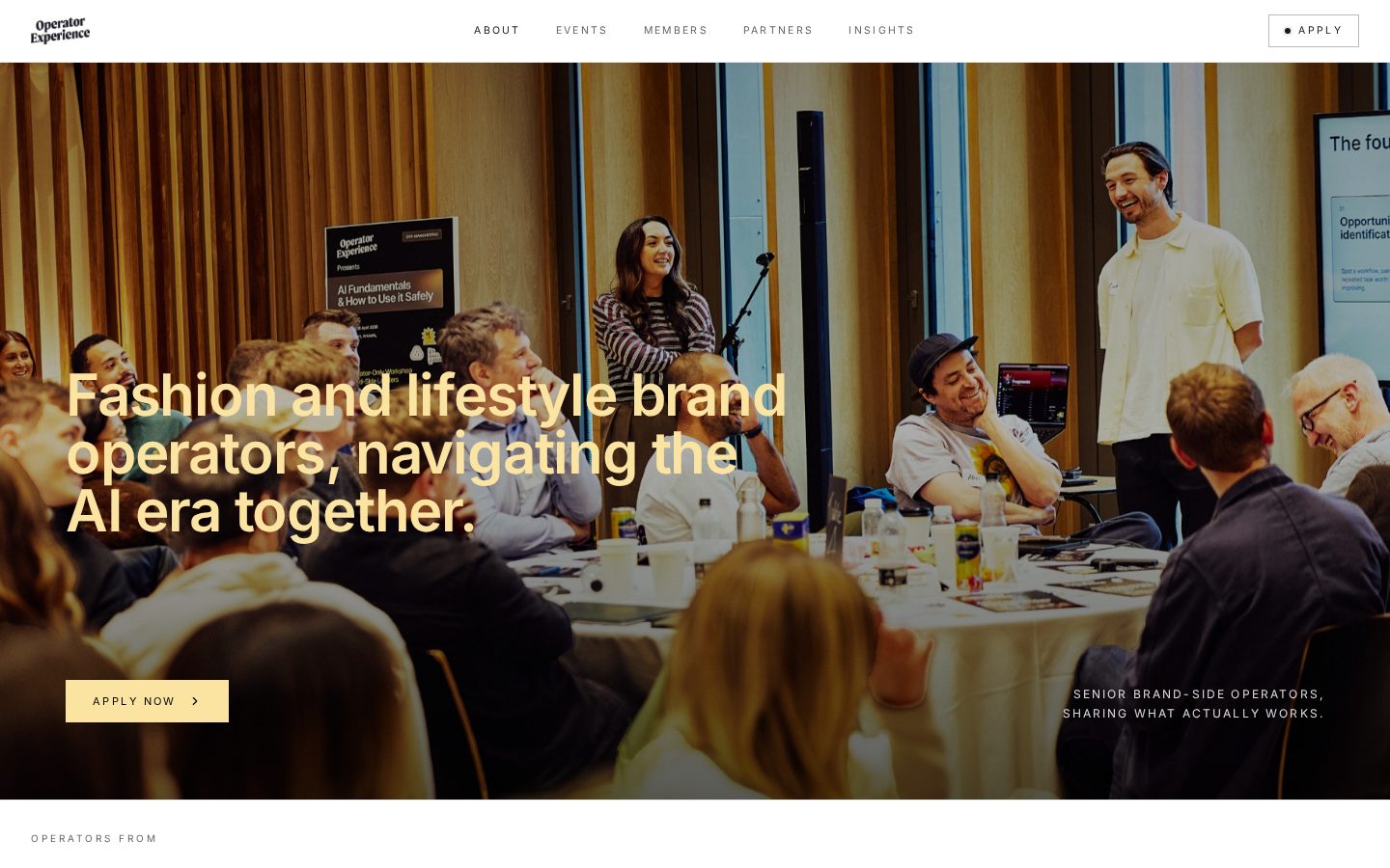 Operator Experience homepage with full-bleed event photography