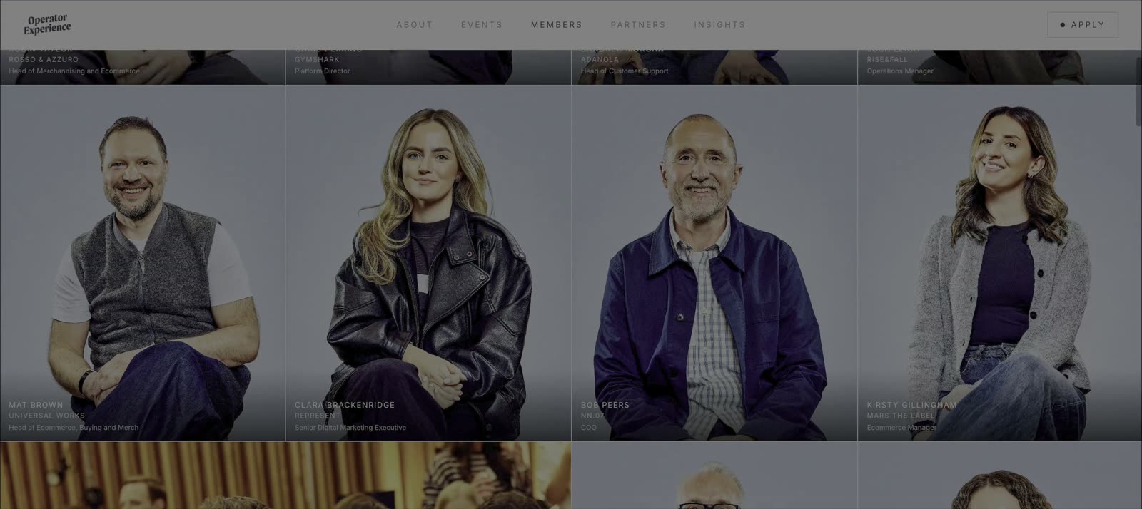 Grid of Operator Experience member portraits with names and brands