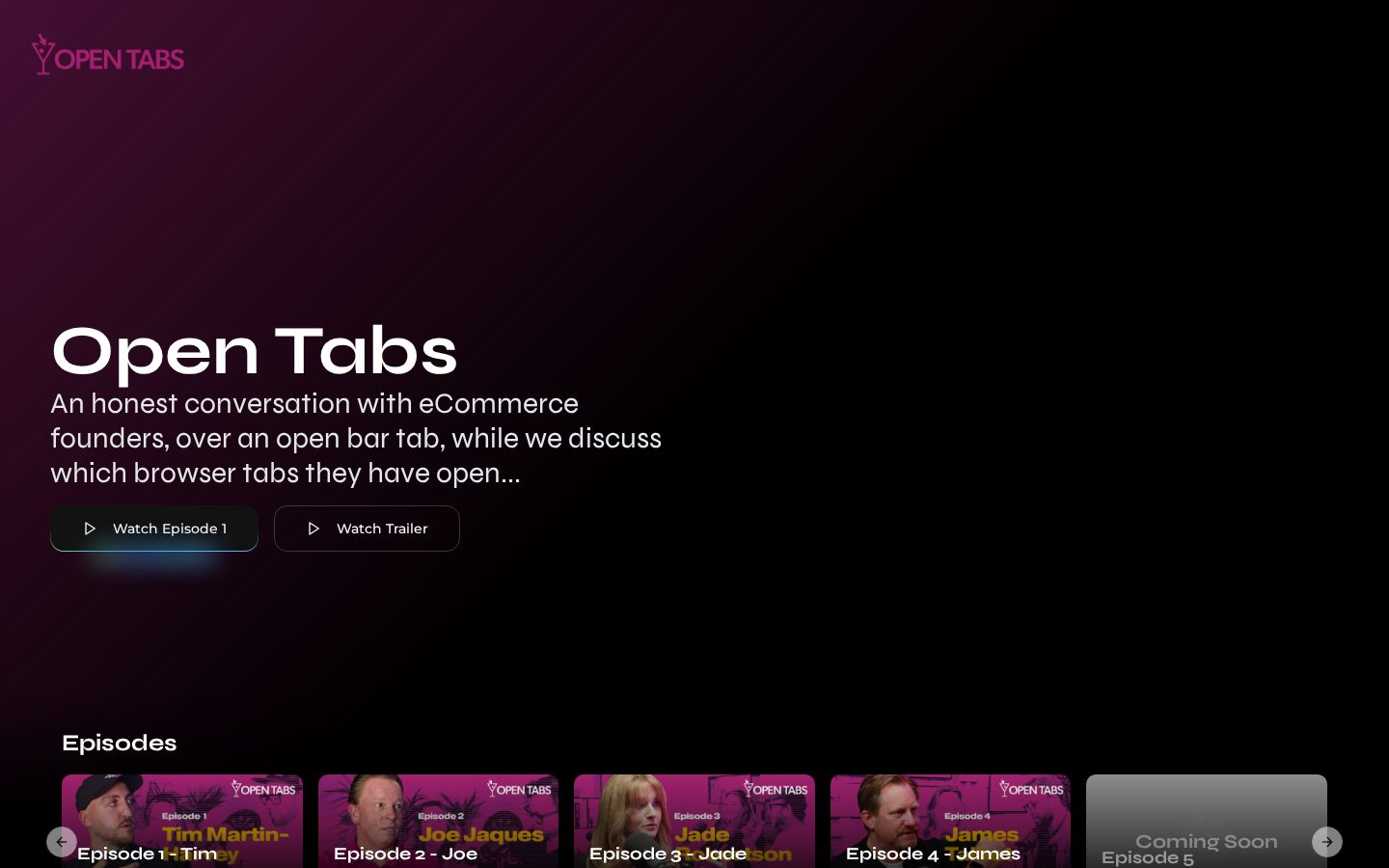 Open Tabs show homepage with full-bleed video hero