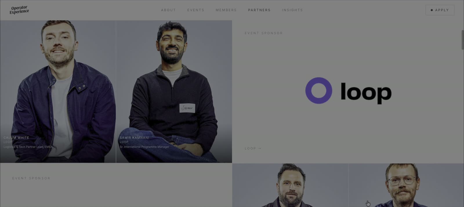 Operator Experience partners page with sponsor tiers