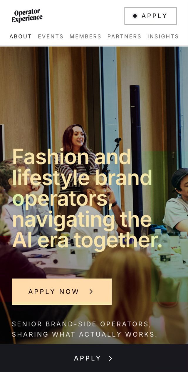 Operator Experience homepage on mobile