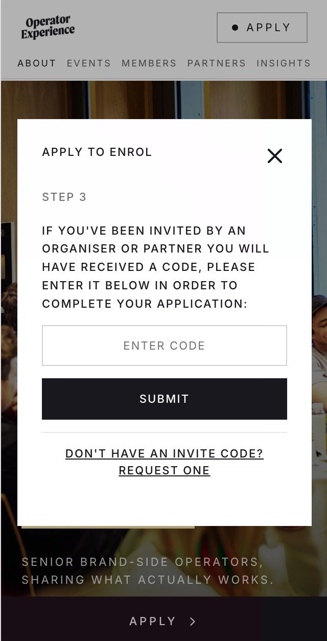 Operator Experience application modal on mobile