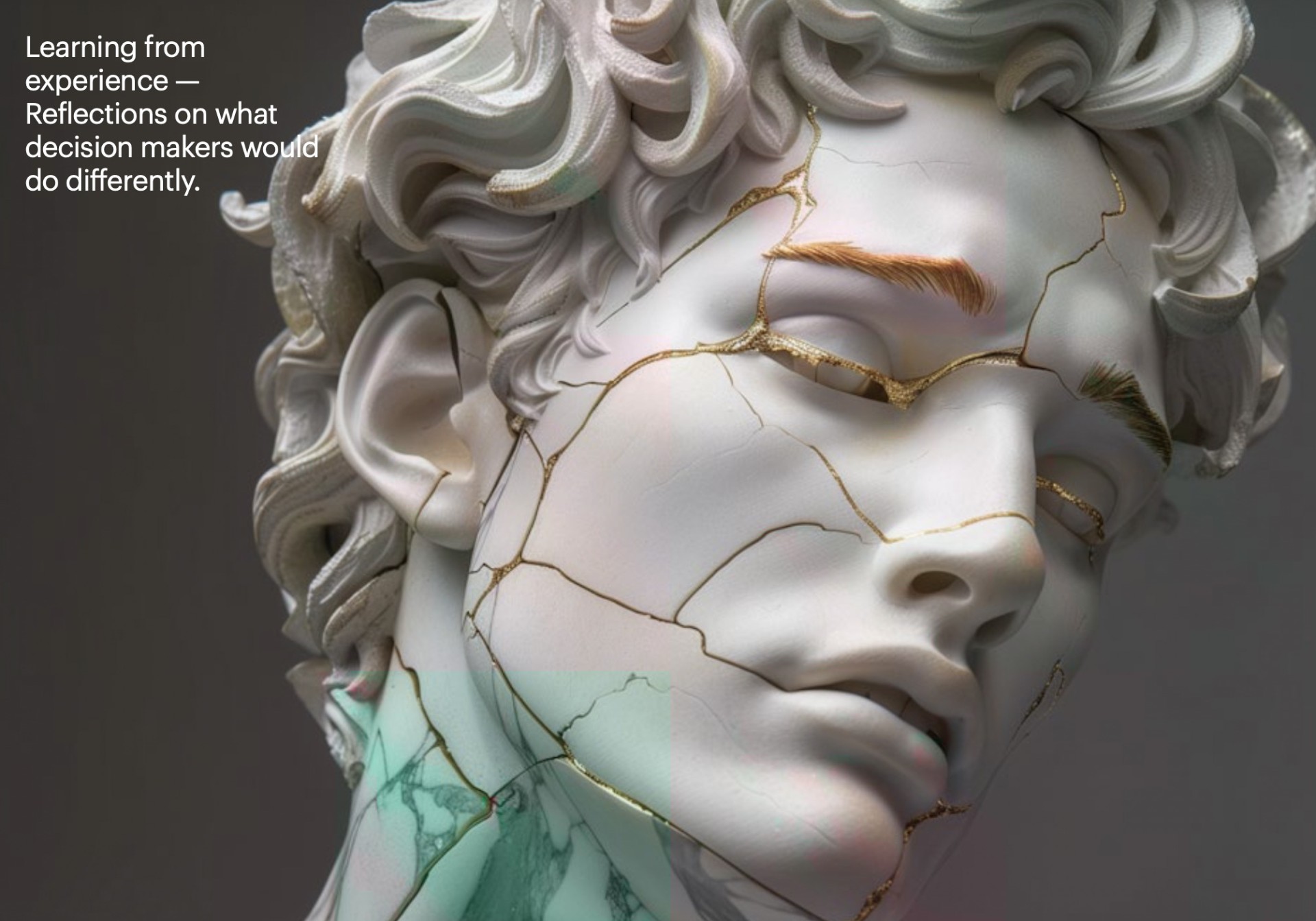 Cracked marble bust with kintsugi gold — learning from experience