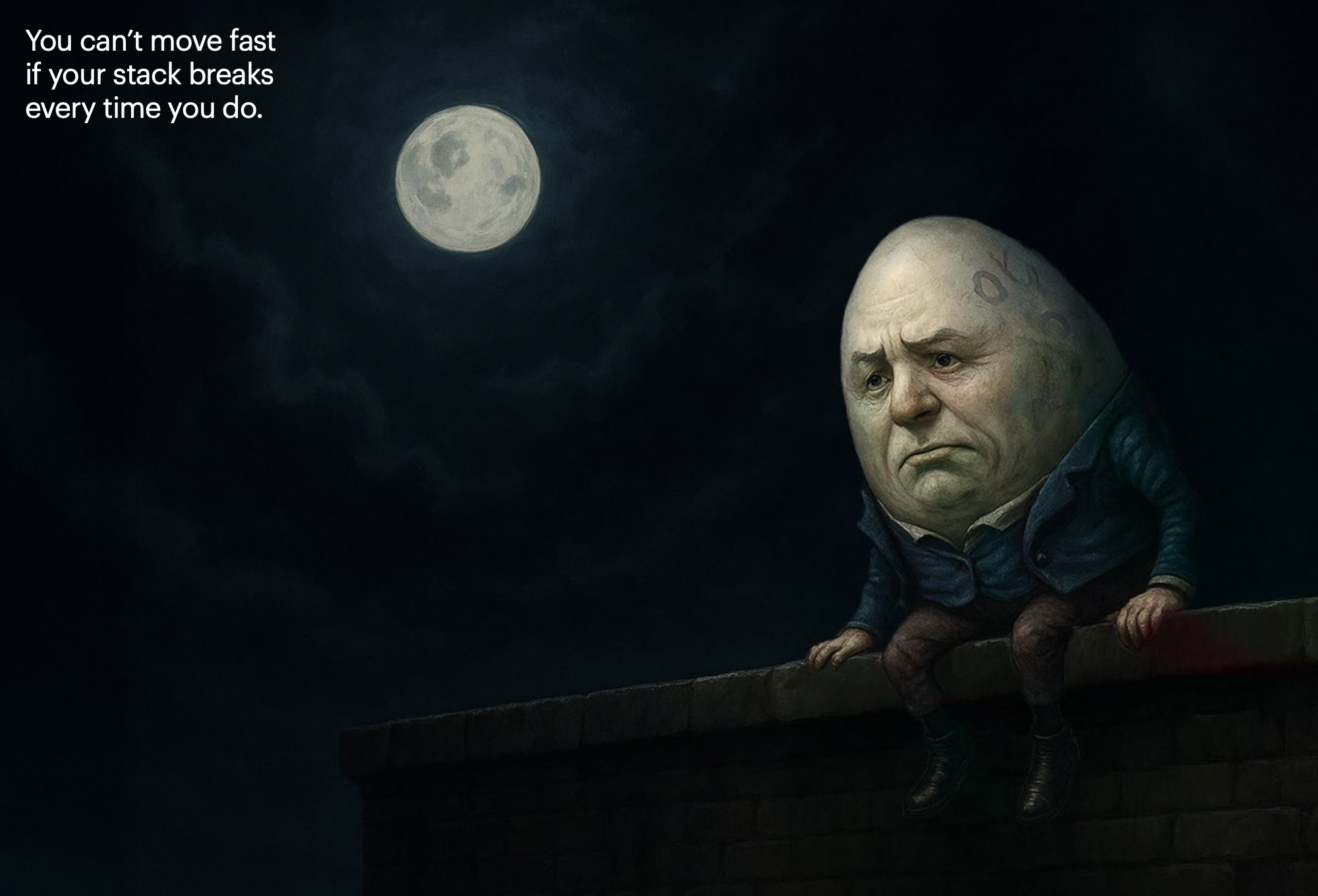 Humpty Dumpty illustration: you can't move fast if your stack breaks