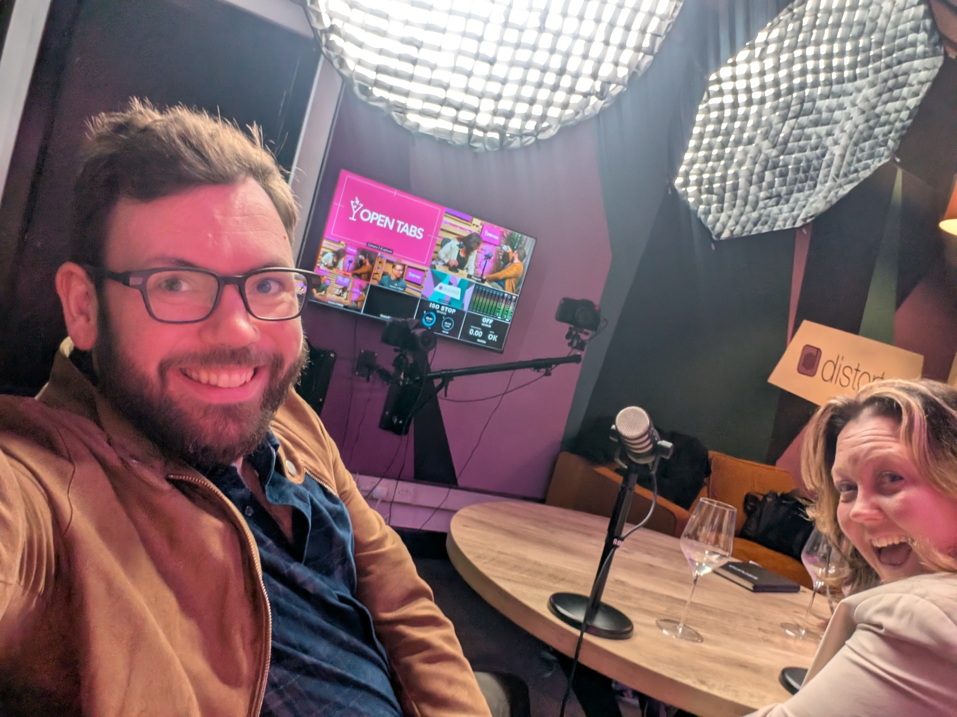 Open Tabs podcast set selfie